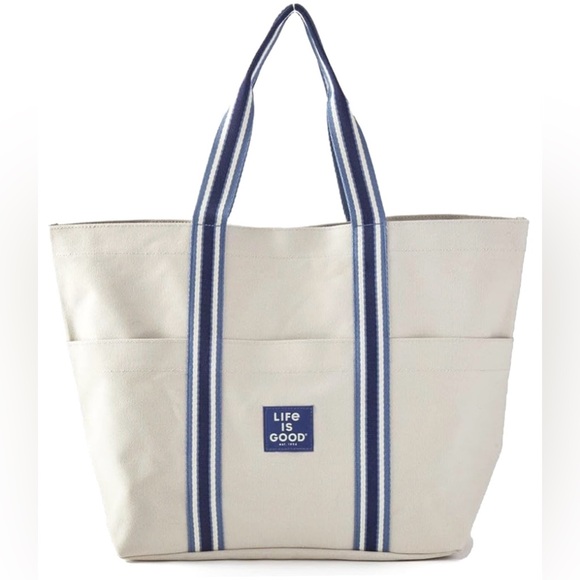 Life Is Good Everybody Tote Cotton Canvas Bag Wristlet Water Resistant NWT - Picture 1 of 12